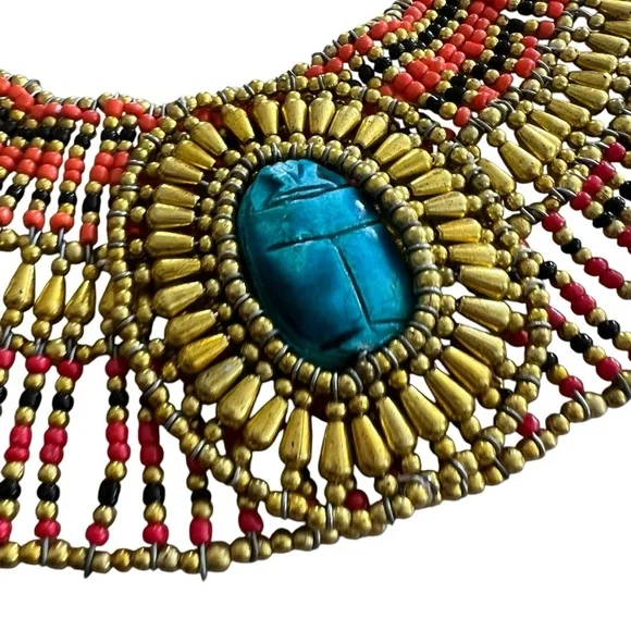 Ancient Egyptian Revival Beaded Scarab Collar
Necklace Handmade Statement Piece - Picture 7 of 9